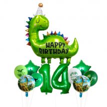 10/11 Stück Happy Birthday Dinosaurier 32'' Zahl Stern Folienballons mit Jurassic Thema Latexballon Kindergeburtstag Party Dekor