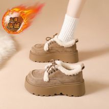 CRLAYDK Fashion Womens Suede Winter Shoes with Faux Fur Keep Warm Outdoor Walking Slip On Comfort Loafers Short Booties