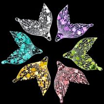 10Pcs Mermaid Tail Glitter Flatback Resin Cabochon Scrapbooking Charms For Jewelry Making Earrings Accessories DIY Decor Craft