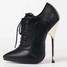 FHC 14 cm Damen nackte Stiefel, spitze Zehen-Stiefeletten, Lackleder, Metall-Stiletto-Absatz, Mann erotische sexy Bett-Cosplay-Schuhe, SCHWARZ