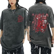 Anime The Summer Hikaru Died Vintage Washed T Shirts Men Women Cartoon Manga Cosplay Streetwear Male Casual Oversized T-shirt