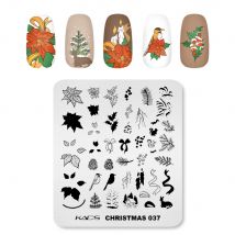 KADS Christmas 037 Nail Stamping Plate Nails Stamp Stencil Manicure Template Tool Poinsettia Pine Birds Squirrel Cottage Candle