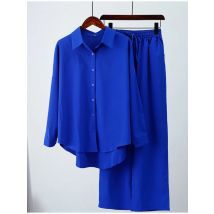 Casual Solid Color Long-sleeved Button-up Shirt Trousers Wide-leg Pants Suitwomen Summer Loose Shirt Trousers Suit For Women2025