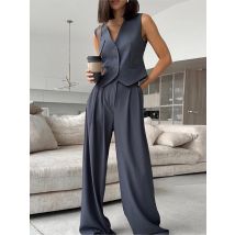 Casual ärmelloses Anzug-Set Bürodame Frühling Sommer elegant schlank V-Ausschnitt Blazer Tops Hosen zweiteiliges Set Damen-Outfit 2024