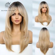 Parrucca bionda bionda sintetica unicorno medio lungo rettilineo marrone biondo per le donne Cosplay parrucche da festa quotidiane capelli finti resistenti al calore