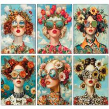 Volle quadratische runde Diamantmalerei schöne Frau mit Brille Blume Diamant Mosaik Stickerei Strass Kreuzstich Kunst