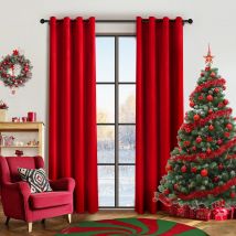 1 Stück europäischer Luxus-Stil, reiner Farbvorhang, Samtstoff, roter Stoffvorhang für Wohnzimmer, Weihnachtsfest, Dekoration, Grommet