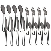 16Pcs Schwarz Geschirr Besteck Edelstahl Westlichen Lebensmittel Besteck Höhlte Heraus Griff Abendessen Messer Gabel Löffel Geschirr Set