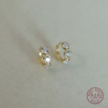 925 Sterling Silber vergoldet 14 Karat Gold modische glänzende Zirkon geometrische Ohrringe für Frauen exquisite Temperament täglichen Schmuck