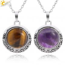 CSJA Natürliche Stein Kristall Halskette Runde Perle Anhänger für Frau Healing Tigerauge Rosa Quarz Anhänger, Die DIY Schmuck H601