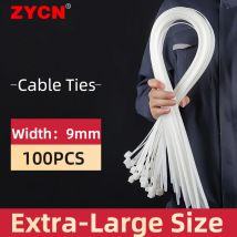 ZYCN 100Pcs Width 9MMx 400/500/600/1200 Self-Locking Nylon Cable Ties Plastic Extra-Large Thickening Heavy Duty