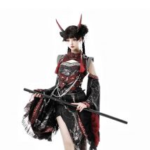 Chinesischen Drachen Stil Rot Schwarz Licht Lolita Kongfu Sets Sommer Mädchen Lange Fliegende Ärmel Tank Top und Shorts Set Goth Anzug
