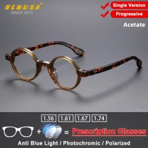 BLMUSA Retro Kleine Runde Rahmen Myopie Brillen Anti Blau Licht Photochrome Acetat Gläser Progressive Männer Eyeware