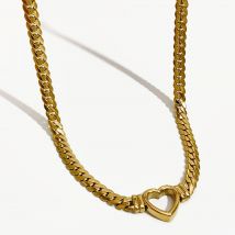 Peri'sbox Edelstahl-Halskette mit massivem Gold, PVD-Beschichtung, klobige dicke Kette, hohles Herz, Halsband für Damen, Street-Fashion-Schmuck