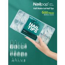 NAILPOP Soft Gel Nail Tips 600PCS Pre-Buff Full Cover Coffin Almond  Oval Shaped Nail Extenison Tips Half Matte Gel X Fake Nails