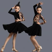 Mädchen Latin Tanz kleid Ballsaal Kinder tanzen Salsa schwarz Leoparden muster Kinder Tango Kleider tanzen Bühne Performance Kleidung