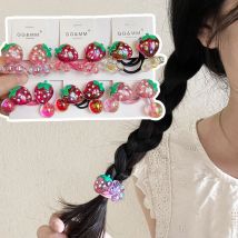 2pcs/lot Cartoon Semi Transparent Fruit Strawberry Elastic Hair Band For Girls Sweet Cute Kawaii Rubber Bands