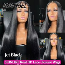 Wow Angel 36inch Jet Black Glueless Wigs 5x5 HD Lace Closure Human Hair Wigs Pre Plucked Straight Ready to Go Wigs For Woman