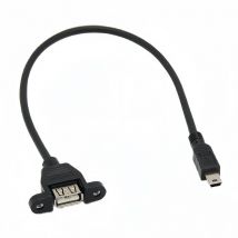 1pcs USB 2.0 A Female Socket Panel Mount To Mini 5 Pin B Male Data Adapter Cable 1ft 30cm/50cm