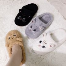 Zapatillas de felpa de gato para mujer, chanclas de suelo de suela suave, cómodas y silenciosas, para interiores, cálidas y peludas, para invierno