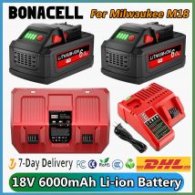 Akumulator litowo-jonowy Milwaukee M18 18V 6000mAh M18B5-XC do narzędzi Milwaukee 18V, zamiennik akumulatora 6.0Ah z podwójną ładowarką