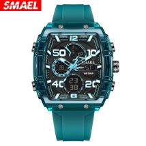 SMAEL Outdoor Sport Dual Display Alarm Digital Watch for Men Quartz Wristwatch Chronograph Silicone Band Male Clock Tonneau Dial