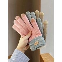 Cashmere Knitted Touchscreen Gloves for Women, Full-Finger Warm Thickened Fleece-Lined Couple Gloves, Men's Korean Style Winter Cycling Gloves