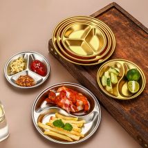 2 teile/satz Koreanischen Stil Grill Eintauchen Schüssel Kreative Edelstahl Rund Gitter Platte Verdickt Goldene Sauce Gericht Snack Platte