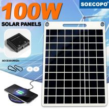 Caricatore solare da 100 W con doppie porte USB, pannello solare impermeabile e portatile per campeggio all'aperto, escursioni, dispositivi di emergenza