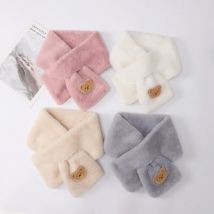 Cute Bear Baby Scarf Boys Girls Winter Warm Scarves Imitation Rabbit Fur Neck Protector Soft Plush Cross Scarf Kids Accessories