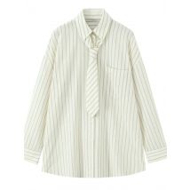 Women's new shirt top striped tie loose slim and age-reducing versatile women's casual tie loose shirt