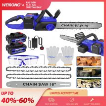 Taglierina per legno a batteria per motosega elettrica da 16" 1200W 2 batterie da 4,0 Ah e 2 catene, velocità della catena da 13 m/s per segare l'albero da taglio del legno