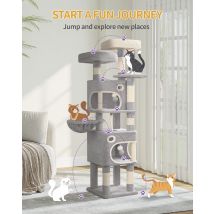 Hzuaneri Albero per gatti da 159 cm per gatti da interno, torre per gatti, Condo per gatti multilivello con 8 tiragraffi, 3 piattaforme, 2 grotte, cestino