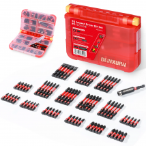 Geinxurn Schlagschrauber-Bits-Set, magnetische Power-Bits-Spitzen aus S2-Stahl mit mehreren Einsätzen und Aufbewahrungsbox (PH/TORX/SQ/PZ/SL)