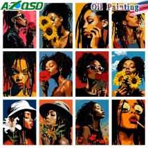 AZQSD Malen nach Zahlen für Erwachsene, Frau, Blumenfärbung, gezogenes Bild auf Leinwand, Afrika, Indien, Mädchen, einzigartiges Geschenk