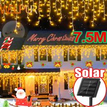 7.5M 160LED Outdoor Solar Light String Waterproof Solar Icicle Light Eaves Decor Curtain Light Christmas Decor Garden Garlands