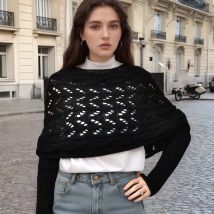 Frau Gestrickte Schal Schal Mit Langarm Herbst Winter Im Freien Warme Weiche Winddicht Aushöhlen Crop Top Schal Schal 210*33 cm