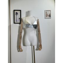 H80 & s90 neue sexy spiegelnde pu Leder Frauen Rave Festival handgemachte Patchwork Metall rücken freie Ernte Top BH Dessous schwimmen Beach wear