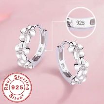 Jewelrytop 925 Sterling Silver Small Rose Flower Round Hoop Earring AAA Zircon For Women Female Charm Engagement Wedding Jewelry
