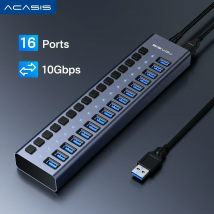 Acasis USB 3.1 Hub 16 Ports Splitter Data Transfer Charge Individual Switch Indicator Light For Keyboard Mouse Printer HDD Case