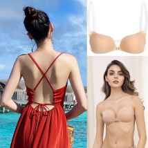 Mit transparenten Trägern, rückenfrei, Bikini-Dessous, Brustwarzenabdeckung, unsichtbarer BH, Push-Up-Silikon-BH für Hochzeit, klebrig, wiederverwendbar