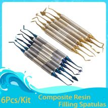 6Pcs Dental Komposit Füllung Spatel Doppel Kopf Titan Überzogene Kopf Füllen Restaurierung Set Zahnarzt Zubehör