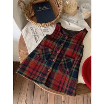 Baby Girls Christmas Dress Kids Party Vest Dresses England Woolen Costume 2024 New Autumn Winter Children's Clothing Vintage
