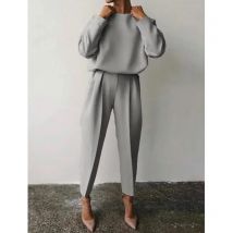 Mode Frauen Hose Sets Lose-fit Langarm Solide Herbst Casual Büro Damen 2 Stück Set Outfit Hosen Hosen-sets Anzüge