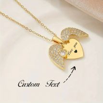 Benutzerdefinierte Text Anhänger Herz Halskette personalisierte Engelsflügel Medaillon Halskette Edelstahl Memorial Schmuck Geschenk für Mädchen