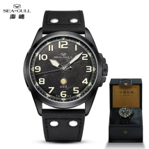 Seagull 43mm Pilot Watch Vintage Military Enthusiasts Men's Automatic Mechanical Watches Nylon Strap Luminous 10Bar 6107