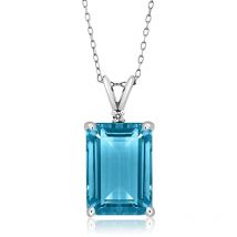 Huitan Rectangular Blue CZ Pendant Necklace for Women Simple Elegant Wedding Party Silver Color Neck Accessories Trendy Jewelry