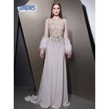 Illusions-Abendkleid mit U-Boot-Ausschnitt, edles Dubai-Kleid für die Brautmutter, maßgeschneidertes langes, glitzerndes Geburtstags-Abschlussballkleid