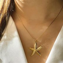 Ocean Series Golden Choker Edelstahl-Anhänger-Halskette für Frauen, Muschel-Seestern-Anhänger, klobiges Schmuckzubehör für Damen