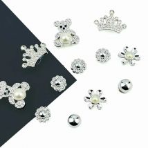 12PCS Shoe Charms Set Silver Crown Diamond Pearl Bear Shoe Decorations Buckle for Sandals Clogs DIY Accessories Gifts